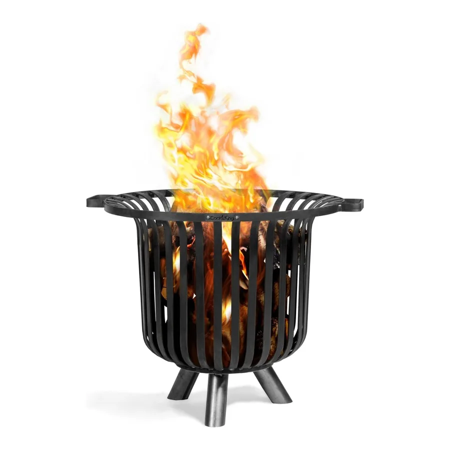 COOK KING Verona fire basket with a burning fire